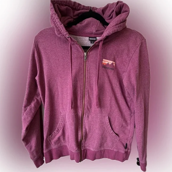 Patagonia Organic Cotton Zip Hoodie Berry Pink M Logo Front & Back - Picture 2 of 11